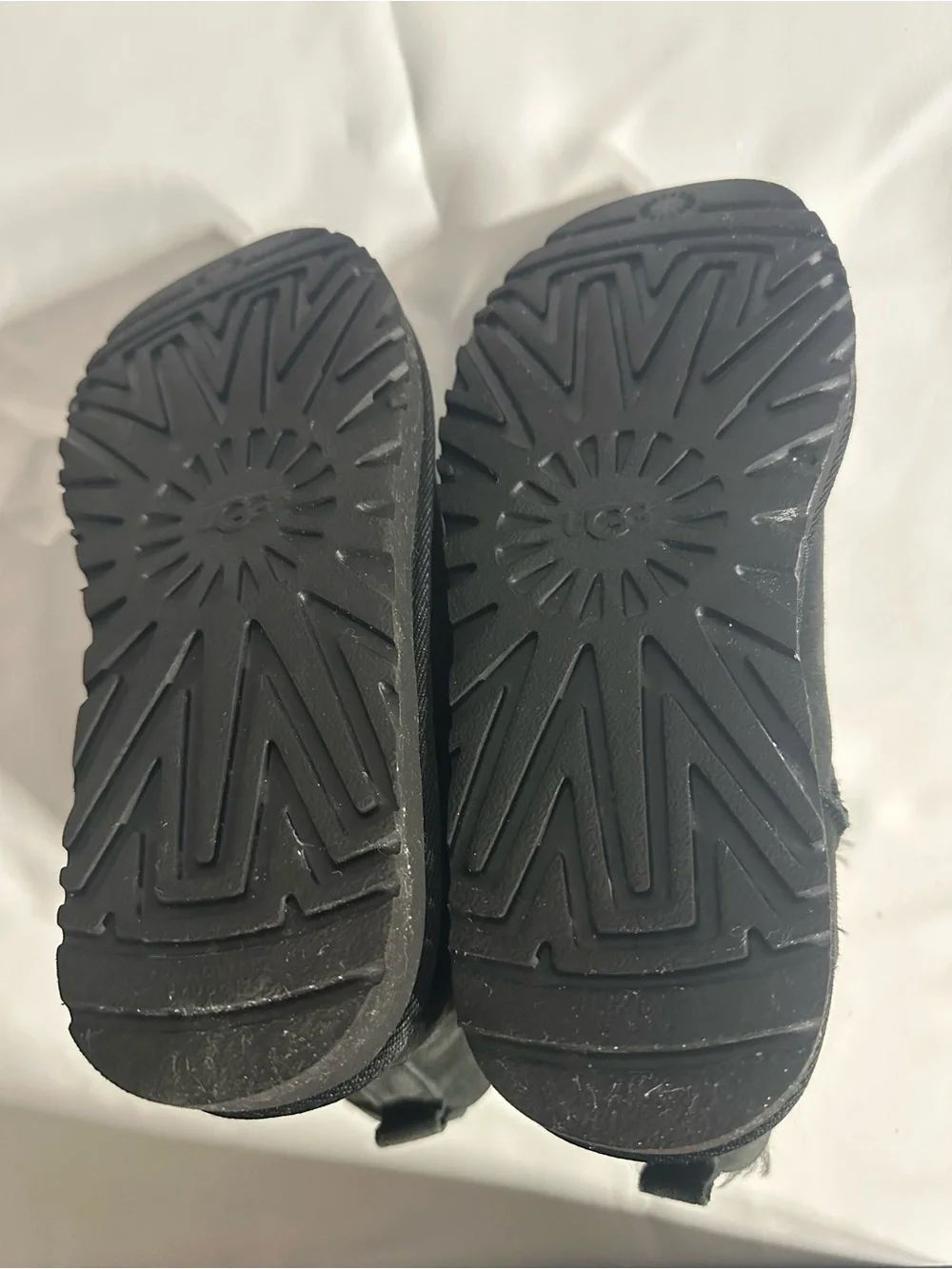 UGG Kids Black Suede Short Zip Boots with Faux Fur Collar